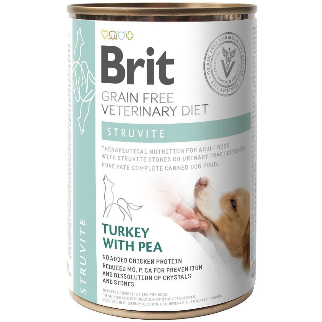 Корм консервированный для собак Brit Grain Free VetDiets Struvite для лечения и профилактики мочекаменной болезни индейка и горох 400 г - фото 1
