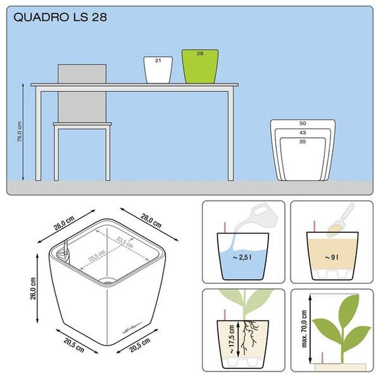 Вазон Lechuza Quadro Premium LS 28 чорний (16149) - фото 4