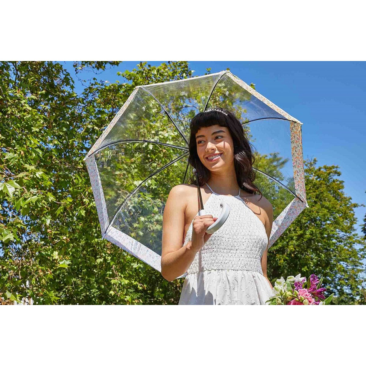 Женский зонт-трость механическая Fulton 84 см белый - фото 9