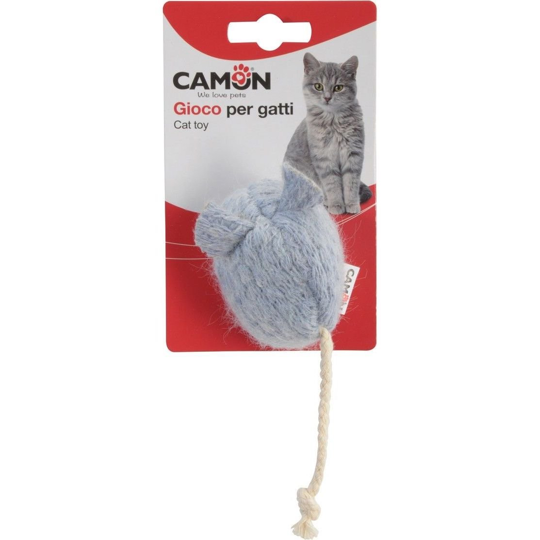 Игрушка для кошек Camon Мышка с веревочным хвостиком, 20 см, в ассортименте - фото 2