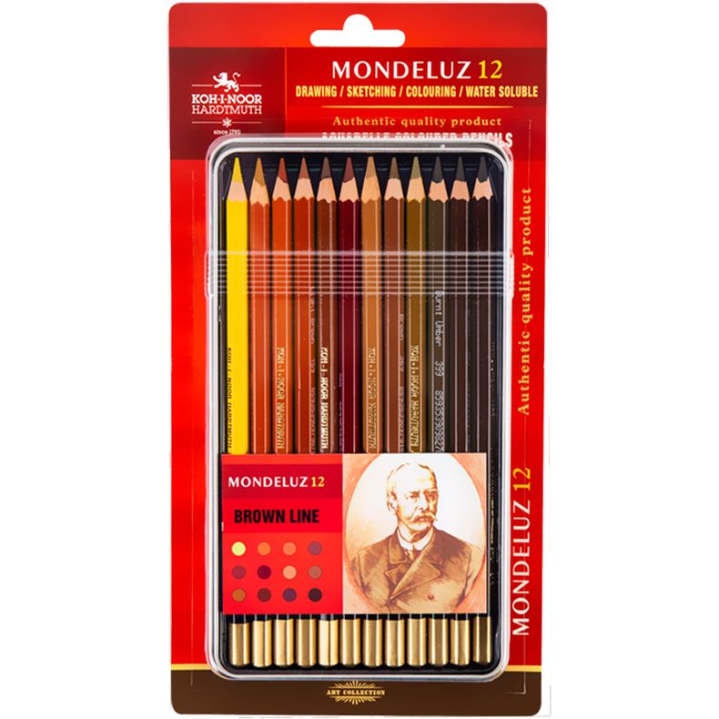 Набір акварельних олівців Koh-i-Noor Mondeluz Brown Line 12 шт. у металевій коробці (3722012011) - фото 1