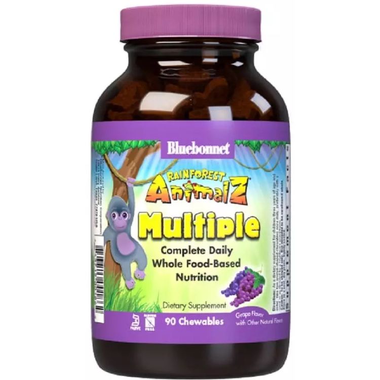 Мультивітаміни для дітей Bluebonnet Nutrition Rainforest Animalz зі смаком винограду 90 цукерок - фото 1