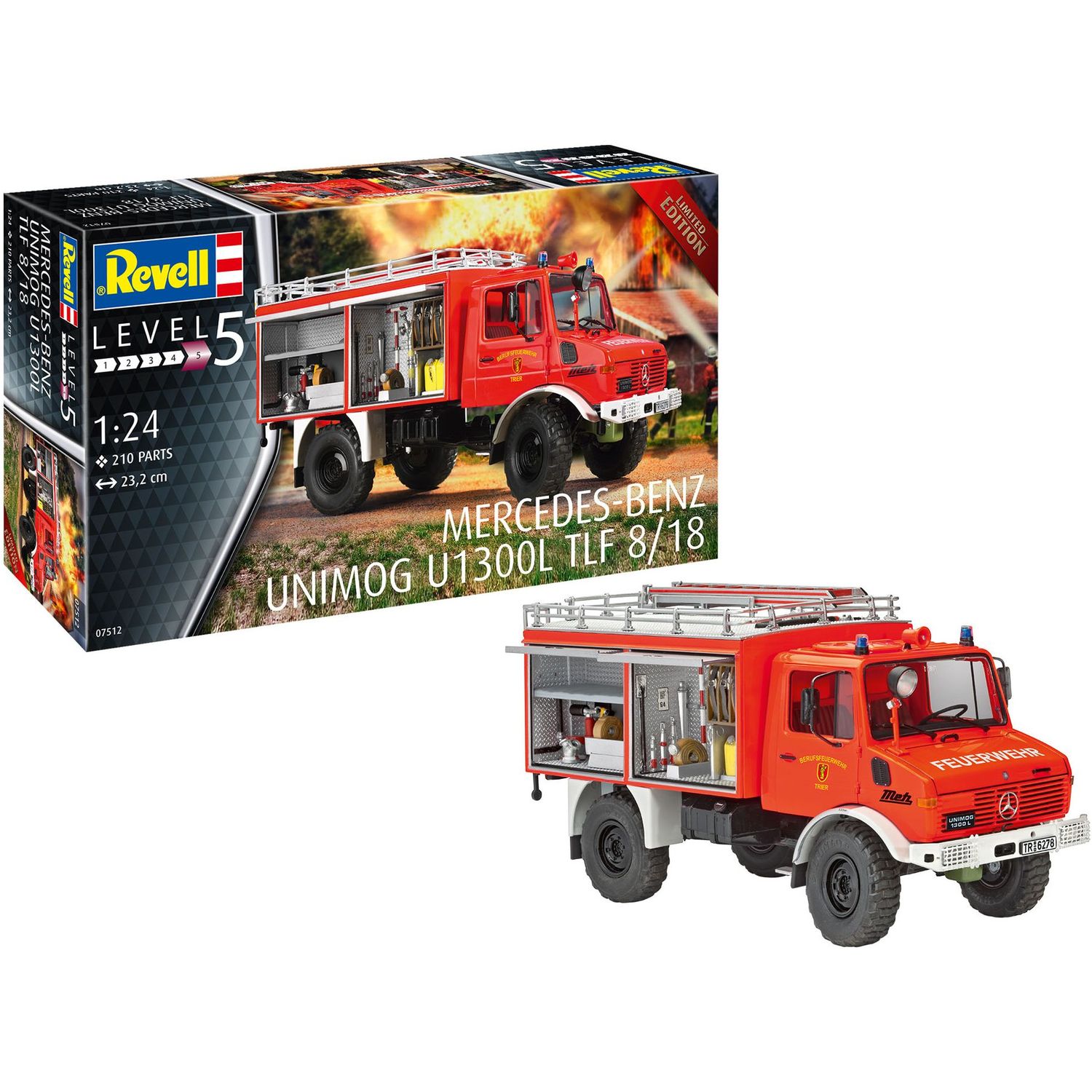 Збірна модель Revell Пожежна машина Mercedes-Benz Unimog U1300L TLF 8/18 рівень 5, масштаб 1:24, 210 деталей (RVL-07512) - фото 3