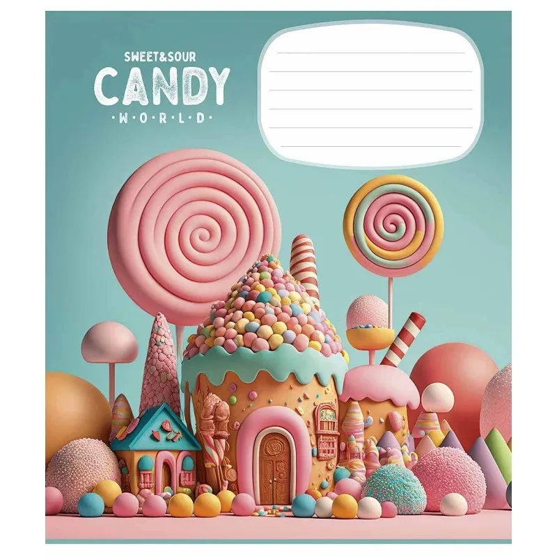 Зошит учнівський Школярик Candy world 012-3266C-5 у косу лінію 12 аркушів - фото 1