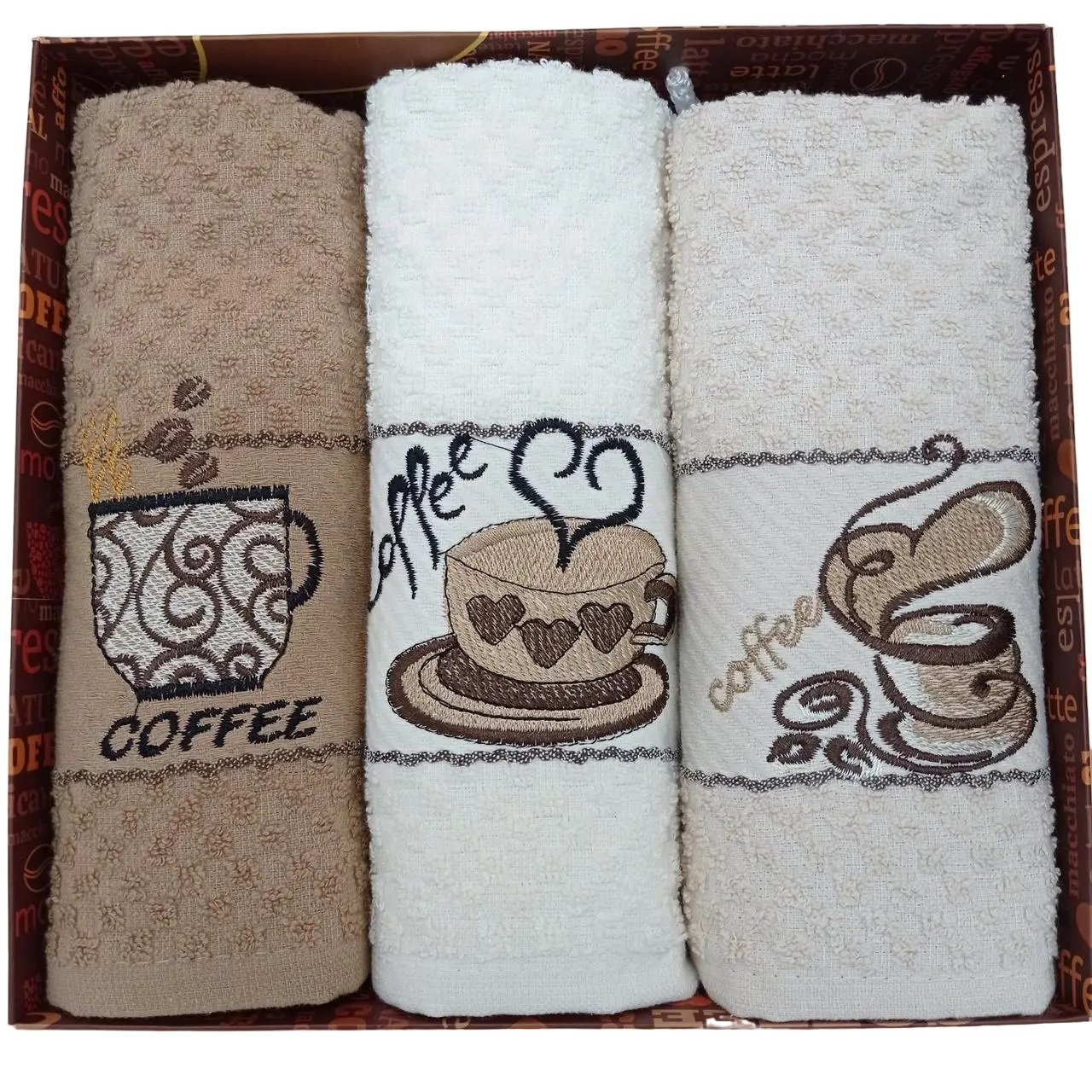 Набір вафельних рушників Ceylin's Coffee, з вишивкою, 60х40 см, 3 шт. (08-73707) - фото 1