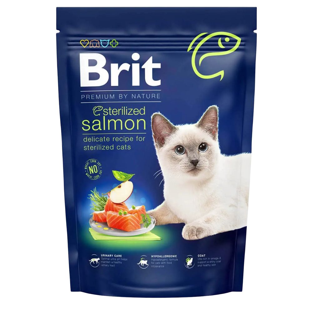 Сухой корм для стерилизованных котов Brit Premium by Nature Cat Sterilized Salmon с лососем, 800 г - фото 1
