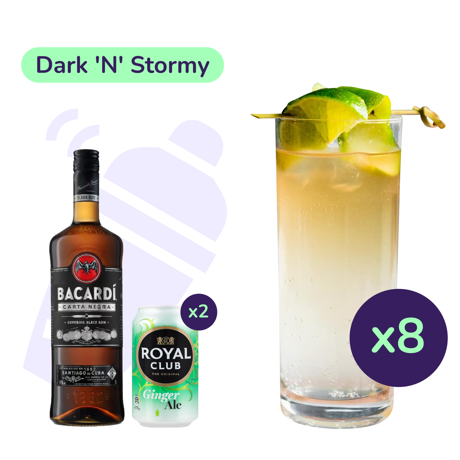 Коктейль Dark 'N' Stormy (набір інгредієнтів) х8 на основі Bacardi - фото 1