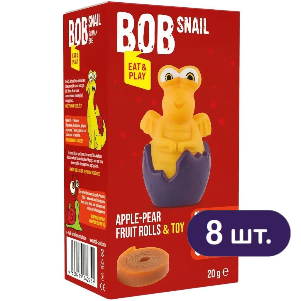 Натуральные конфеты Bob Snail Яблоко-Груша с игрушкой 160 г в ассортименте (8 шт. по 20 г) - фото 1
