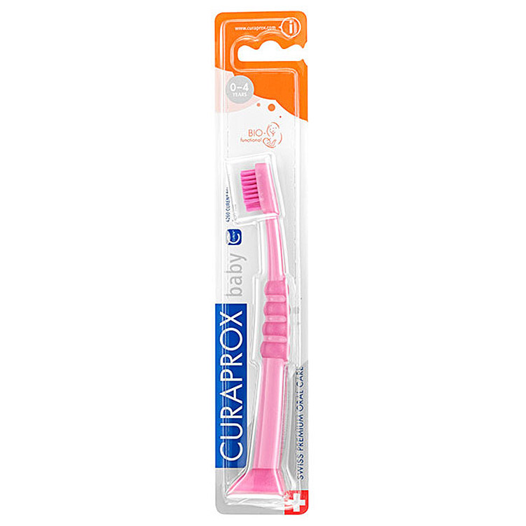 Зубна щітка дитяча Curaprox CS Baby з гумованою ручкою рожева - фото 1