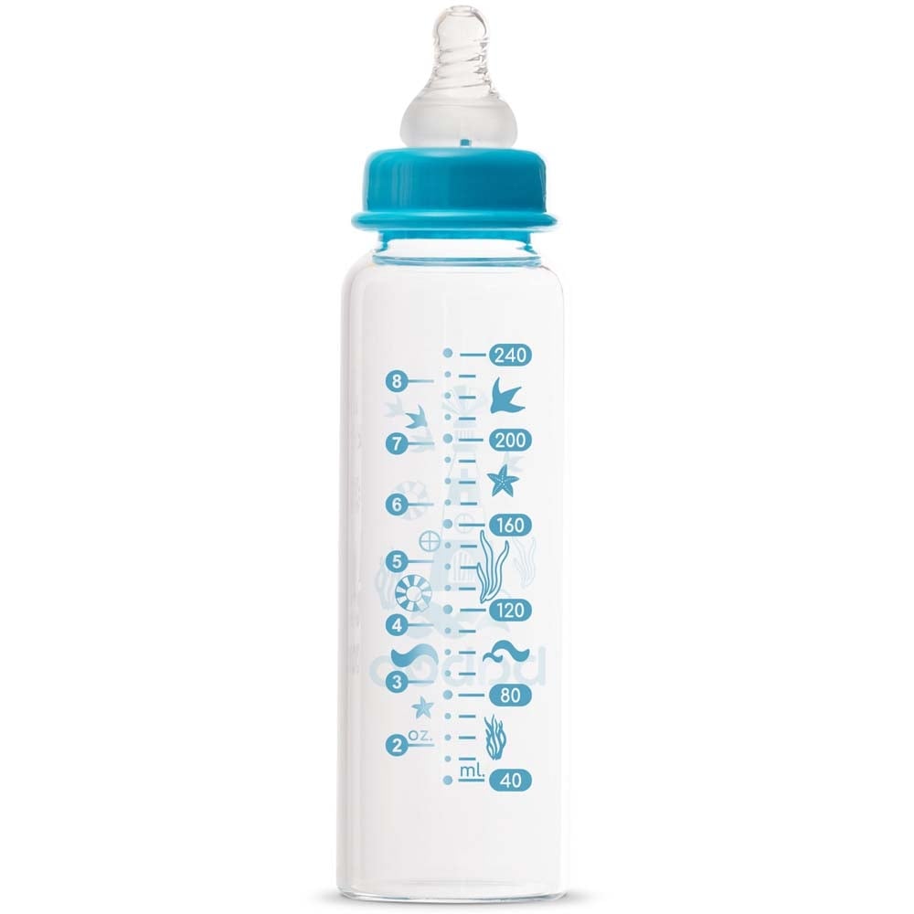 Скляна пляшечка для годування Baboo Marine Антиколікова, 240 мл, 3+ міс., синя (3-119) - фото 2