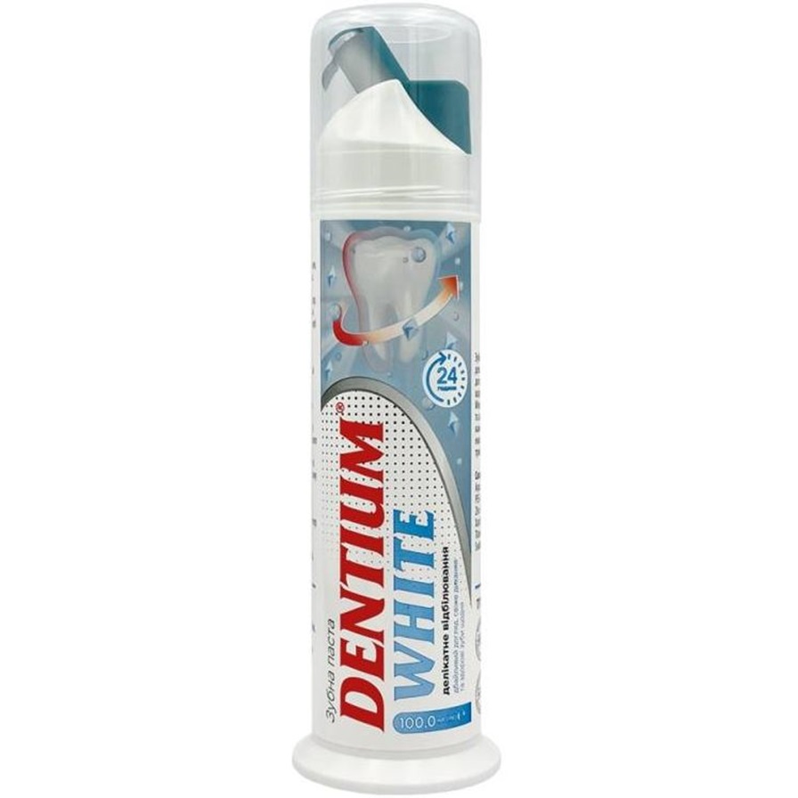 Зубна паста Dentium White делікатне відбілювання вакуумний диспенсер 100 мл - фото 1
