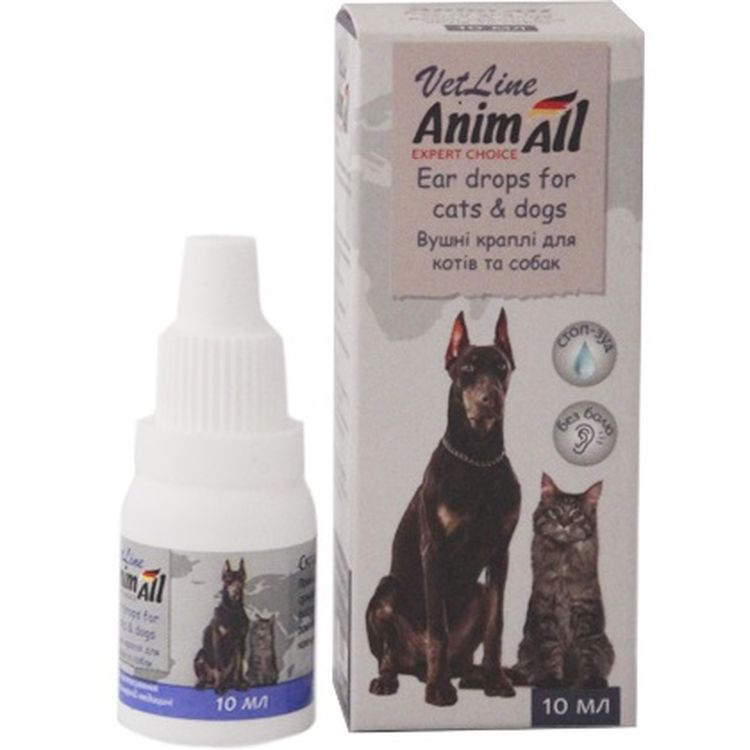 Фото - Ліки й вітаміни AnimAll Краплі вушні  VetLine для собак і котів 10 мл 