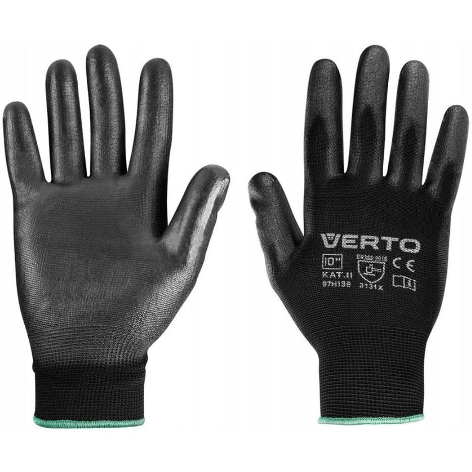 Рукавички робочі Verto поліуретанове покриття розмір 10 чорні (97H138) - фото 1