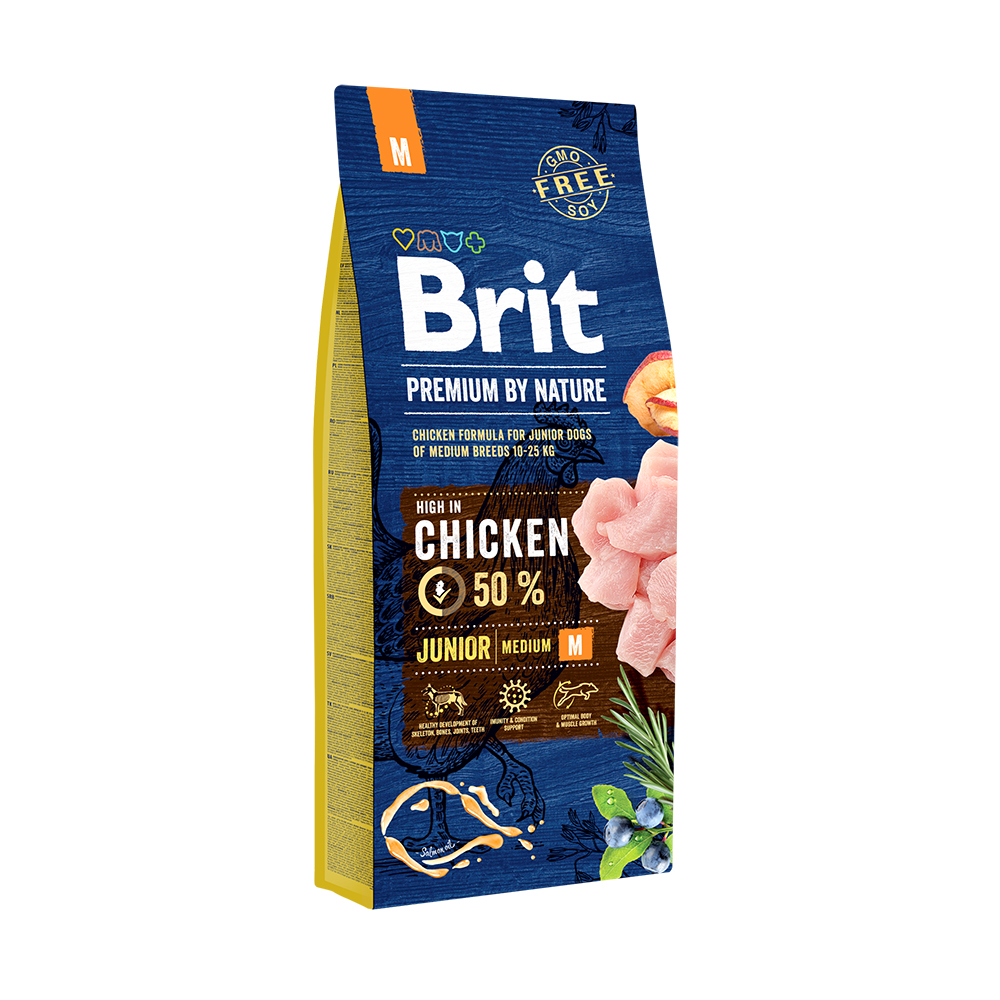 Сухой корм для щенков средних пород Brit Premium Dog Junior М, с курицей, 15 кг - фото 1