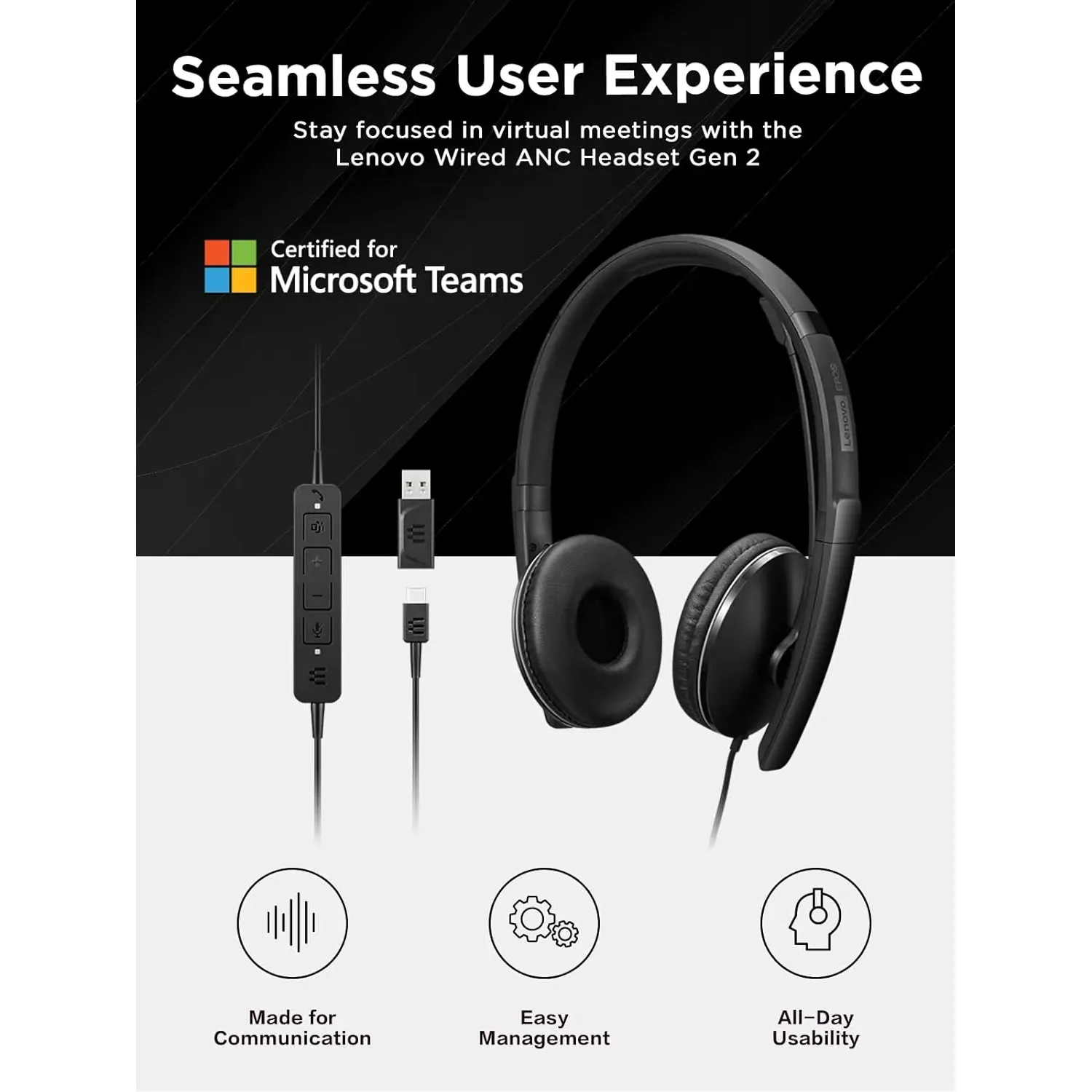 ヘッドホン Lenovo Wired ANC Headset Gen 2 Гарнитура Lenovo Wired ANC Headset Gen 2 Teams купить в Киеве