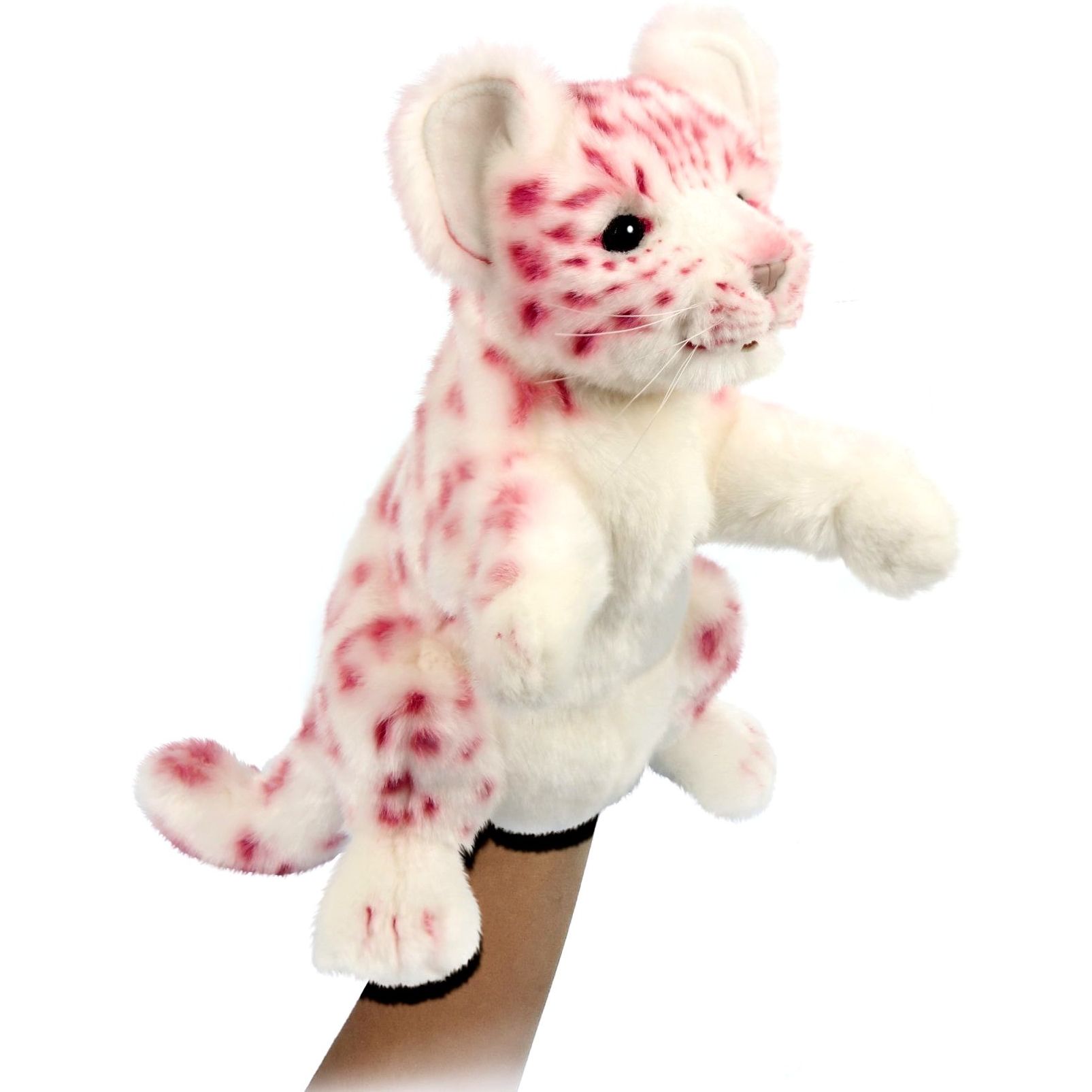 Мягкая игрушка на руку Hansa Puppet Снежный леопард, 32 см, розовая с белым (7778) - фото 1