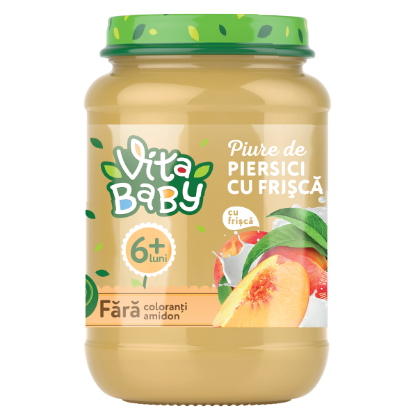 Пюре Vita Baby персикове з вершками та цукром, 180 г - фото 1