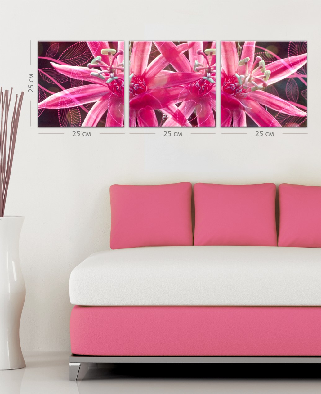 Модульна картина на полотні Art-Life, 3 частини, рожевий (1С-143-3p) - фото 1