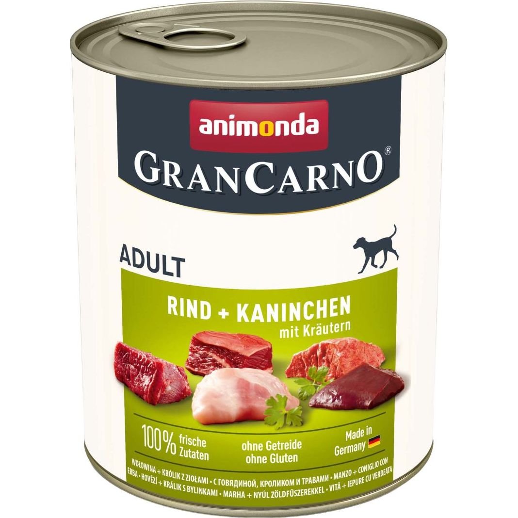 Вологий беззерновий корм для собак Animonda GranCarno Adult Beef + Rabbit with Herbs, з яловичиною, кроликом і травами, 800 г - фото 1