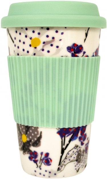 Чашка Keramia Flower story, с силиконовой крышкой, 440 мл, бирюзовый (21-279-124) - фото 1