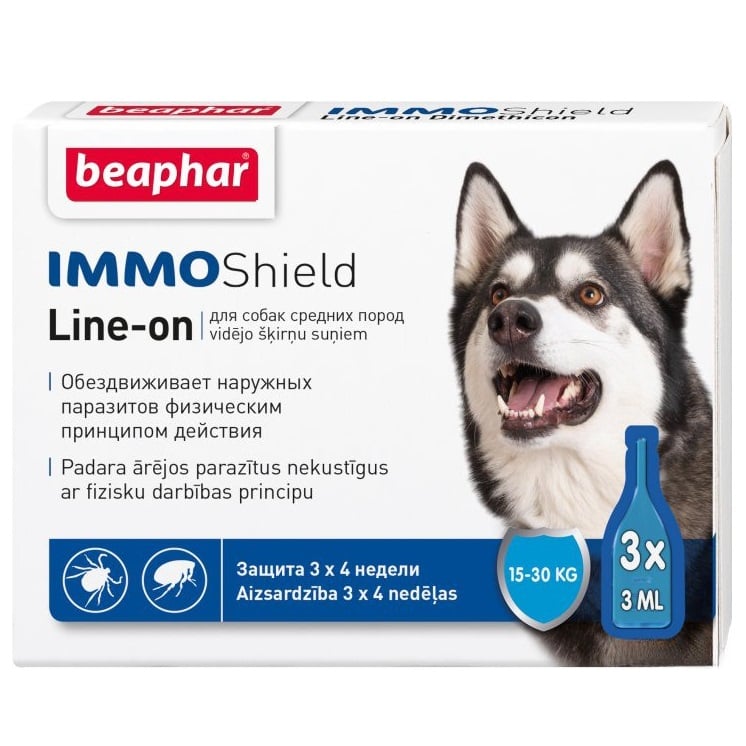 Капли противопаразитарные Beaphar Immo Shield для собак с силиконовым маслом, 15-30 кг, 3 пипетки (13583) - фото 1