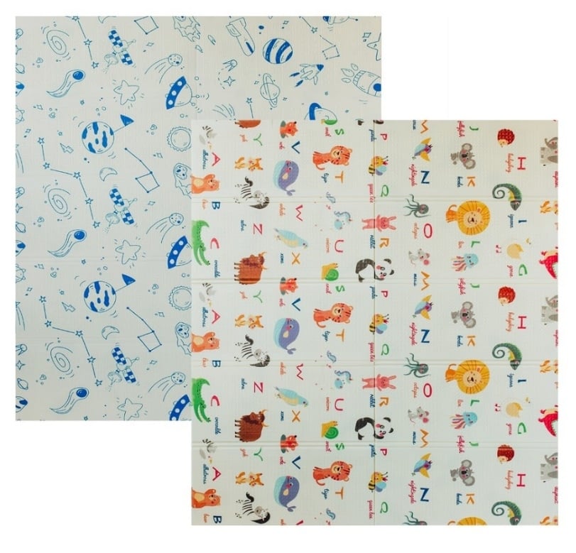 Дитячий двосторонній складаний килимок Poppet Світ тварин і Графічний космос, 200х180 см (PP004-200) - фото 1