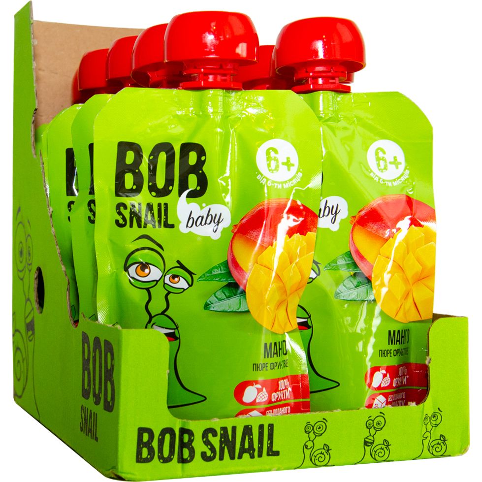 Набір фруктового пюре Bob Snail Манго гомогенізоване 900 г (10 шт. x 90 г) - фото 1