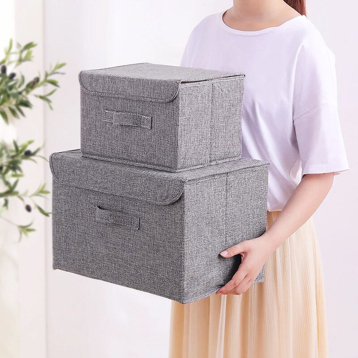 Ящик для хранения с крышкой МВМ My Home M текстильный, 380x250x250 мм, серый (TH-07 M GRAY) - фото 3