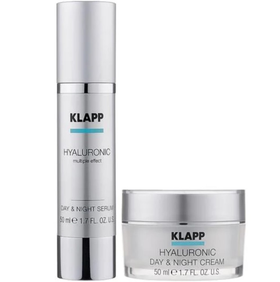 Набір Klapp Hyaluronic Multiple Effect Face Care Set: Klapp Hyaluronic Day & Night Cream, 50 мл + Klapp Hyaluronic Serum, 50 мл - фото 1