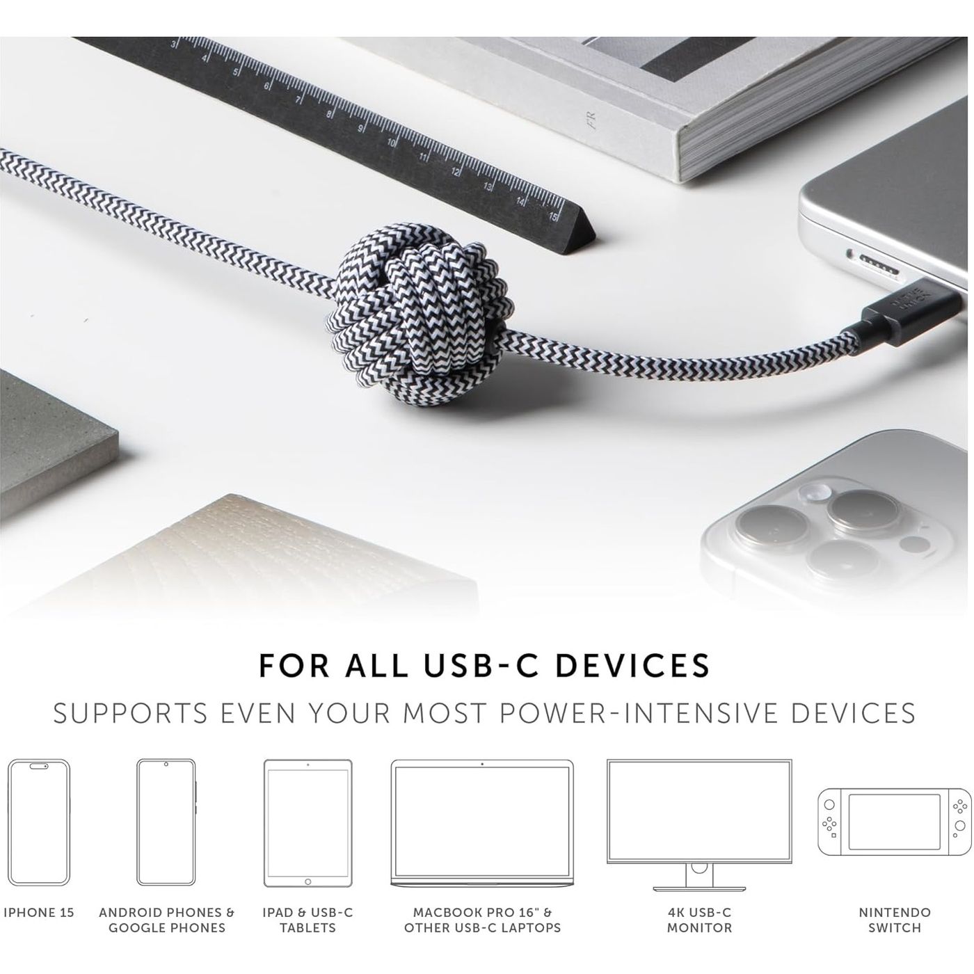 Кабель USB-C to USB-C Native Union Belt Cable Zebra 1.2 м - фото 8