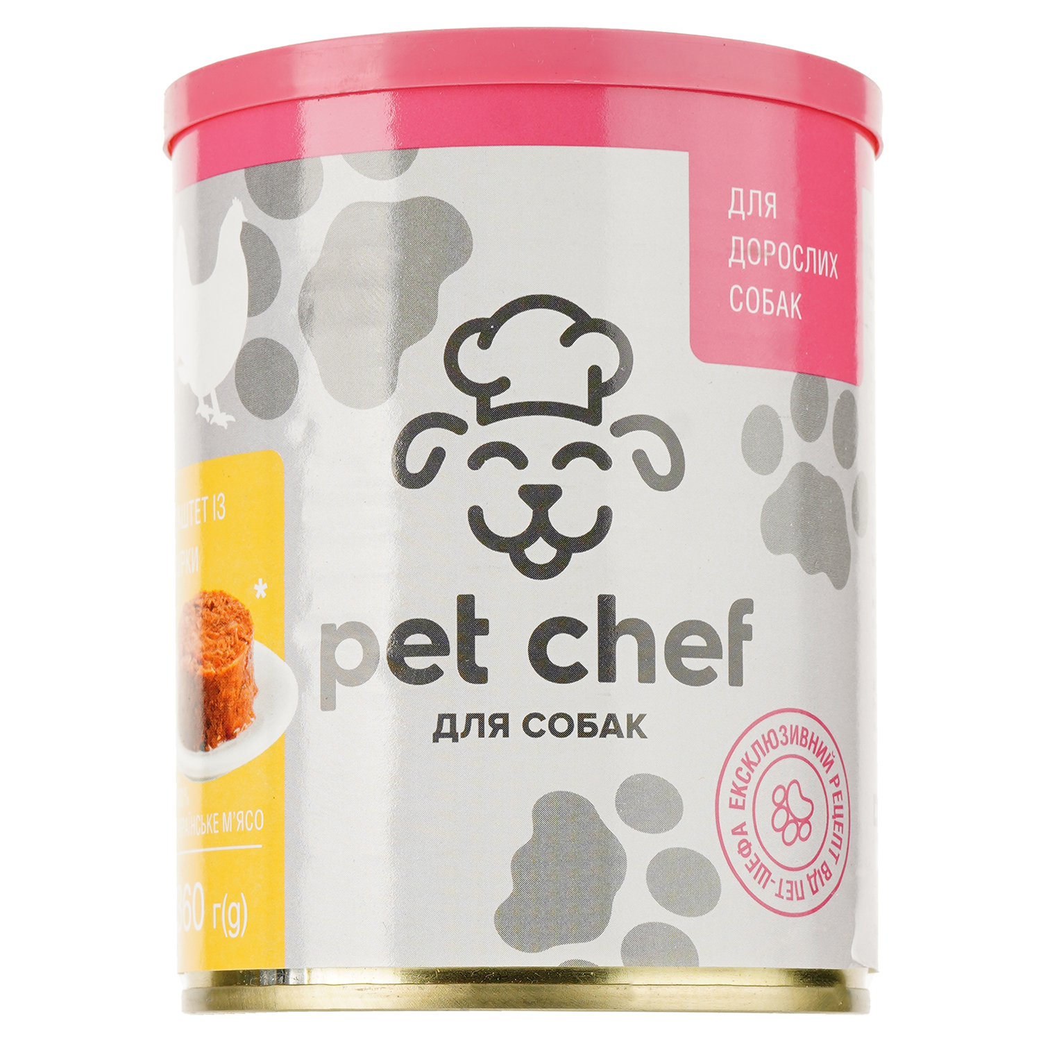Вологий корм для дорослих собак Pet Chef Паштет м'ясний, з куркою, 360 г - фото 1