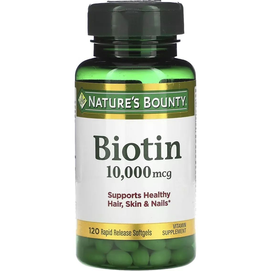 Биотин быстрого высвобождения Nature's Bounty Biotin 10000 мкг 120 гелевых капсул - фото 1