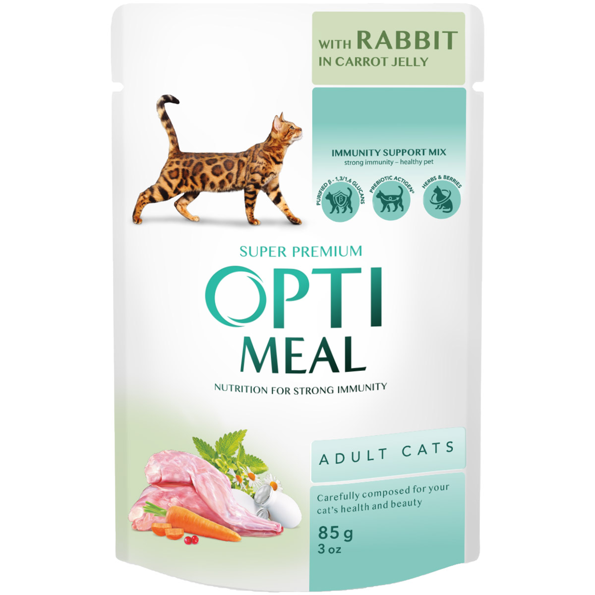 Вологий корм Optimeal для дорослих котів, з кроликом у моркв'яному желе, 85 г - фото 1