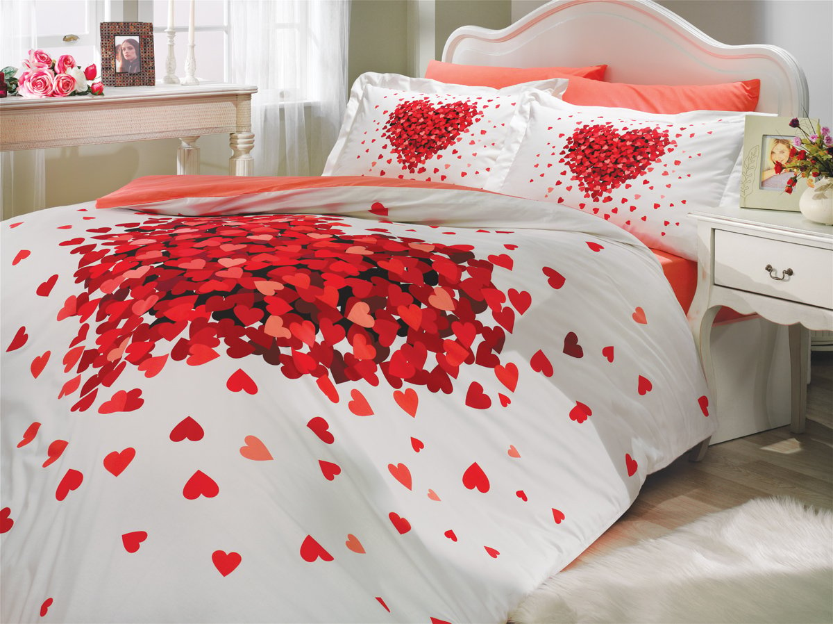Комплект постельного белья Hobby Poplin Juana, поплин, 220х200 см, красный с белым (8698499109209) - фото 1