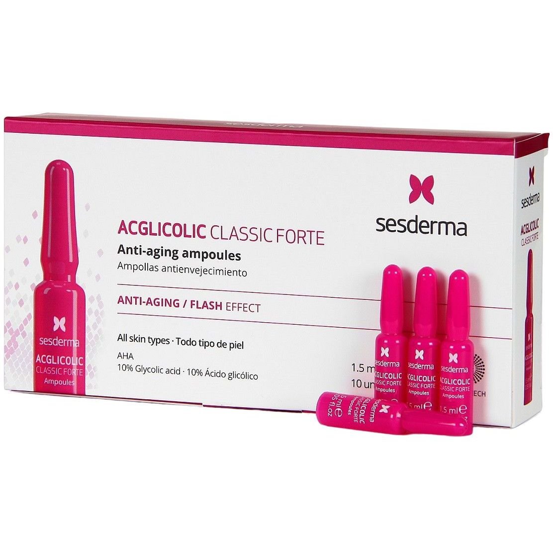 Антивозрастные ампулы для лица Sesderma Acglicolic Classic Forte Anti-aging Ampoules, 10x1,5 мл - фото 1