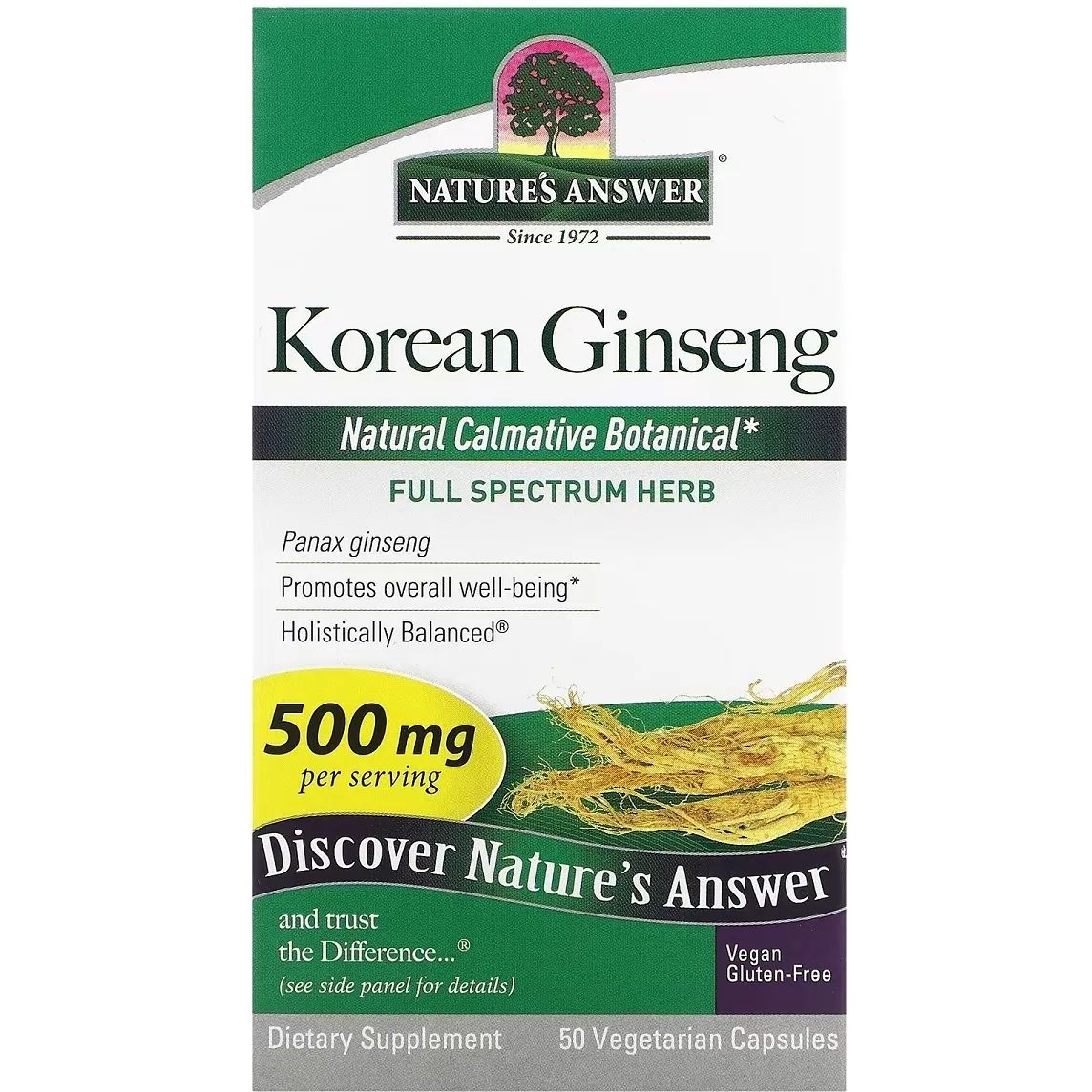 Корейський женьшень Nature's Answer Korean Ginseng 500 мг 50 вегетаріанських капсул - фото 2