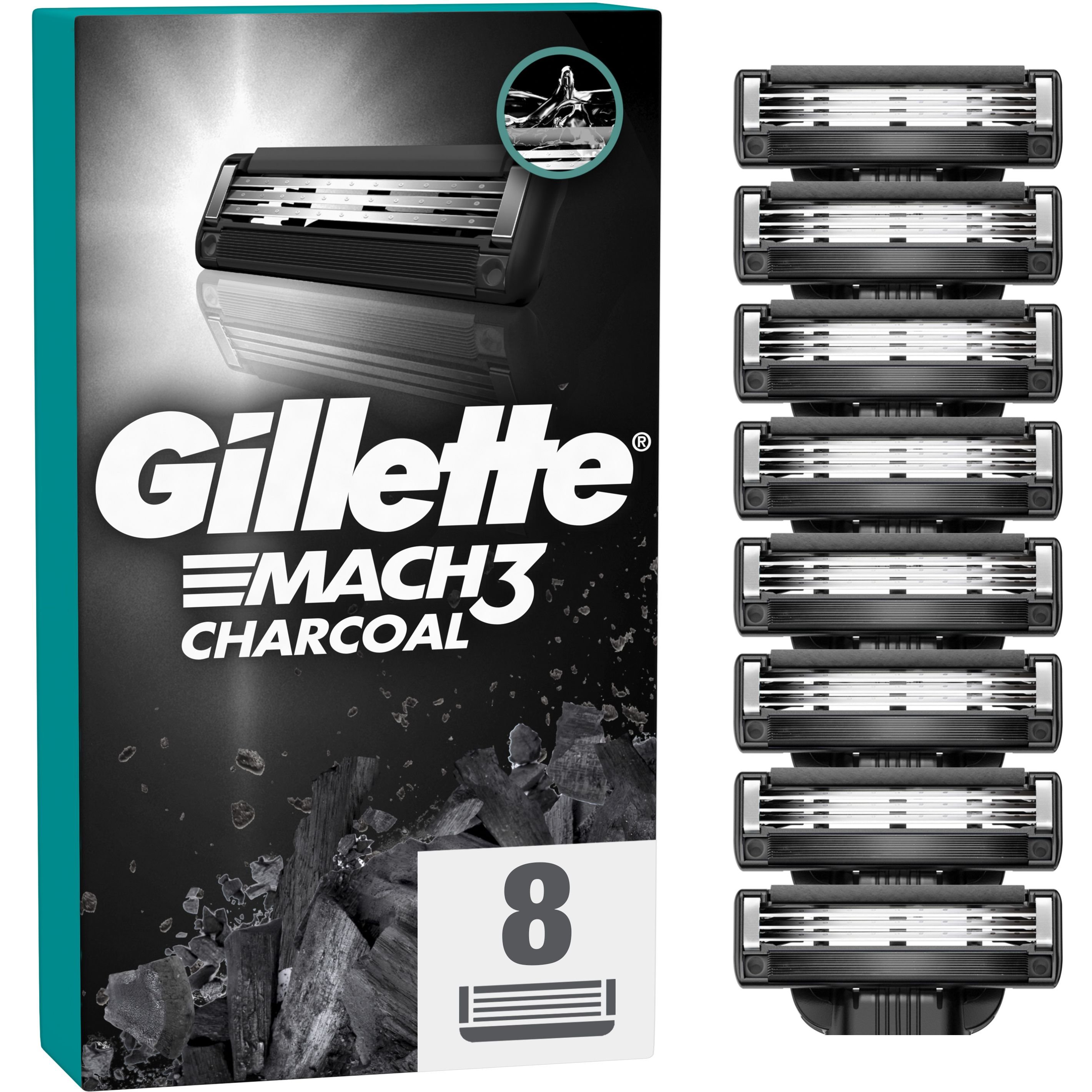 Сменные картриджи для бритья Gillette Mach3 Charcoal 8 шт. - фото 1