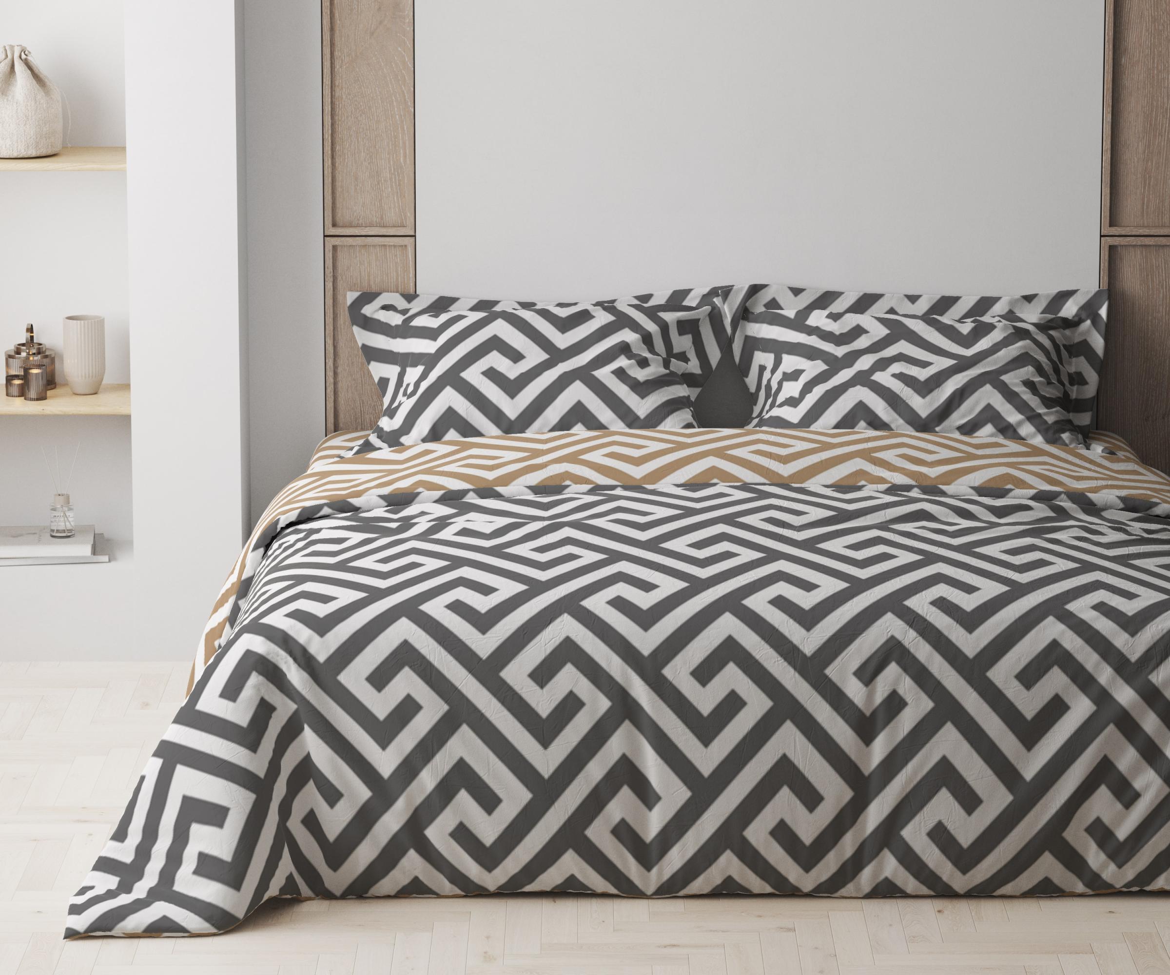 Комплект постельного белья ТЕП Happy Sleep Labyrinth евро серый с коричневым (2-03796_24923) - фото 1