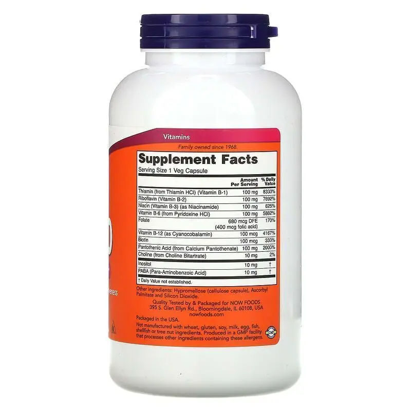 Комплекс В-100 Now B-Vitamins 250 вегетарианских капсул - фото 2