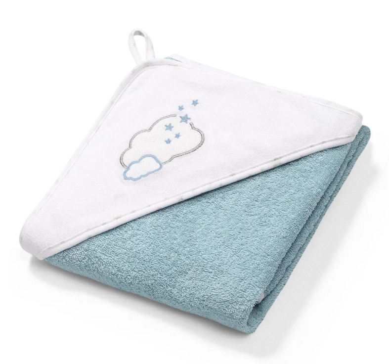 Рушник з капюшоном BabyOno Хмари, 100х100 см, блакитний з білим (142/09) - фото 1