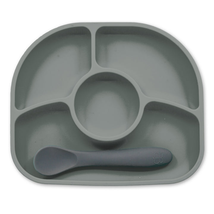 Силиконовая тарелка на присоске с ложкой BBluv, серый (B0153-G) - фото 1