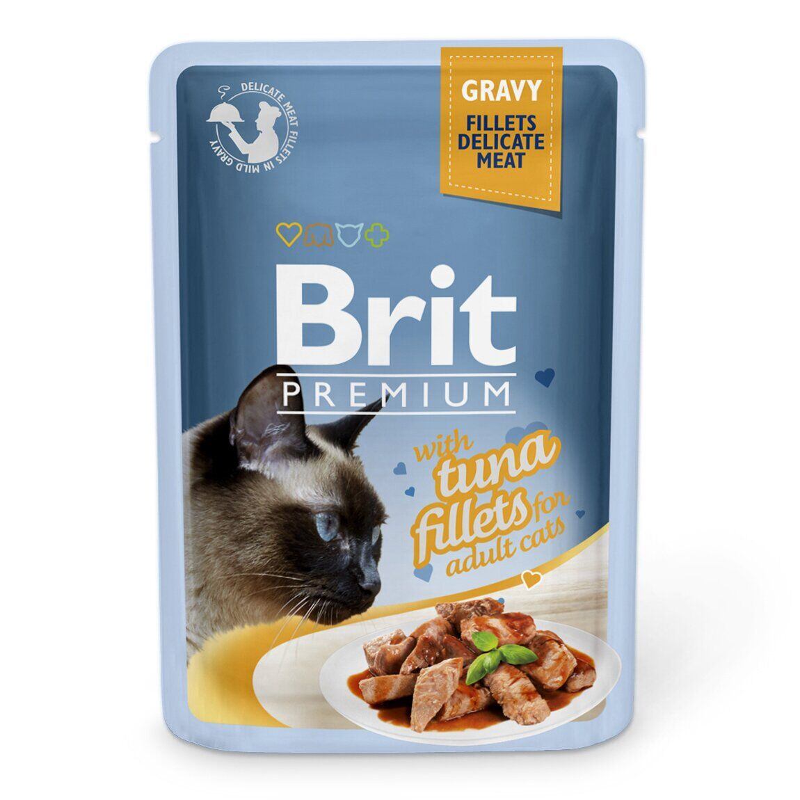 Вологий корм для дорослих котів Brit Premium Cat pouch, з філе тунця в соусі, 85 г - фото 1