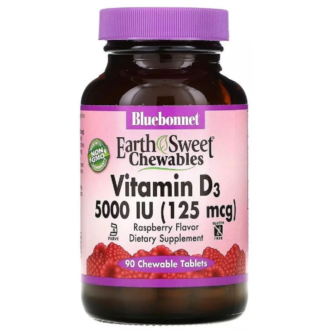 Вітамін D3 Bluebonnet Nutrition Earth Sweet Chewables зі смаком малини 125 мкг 90 пігулок - фото 1