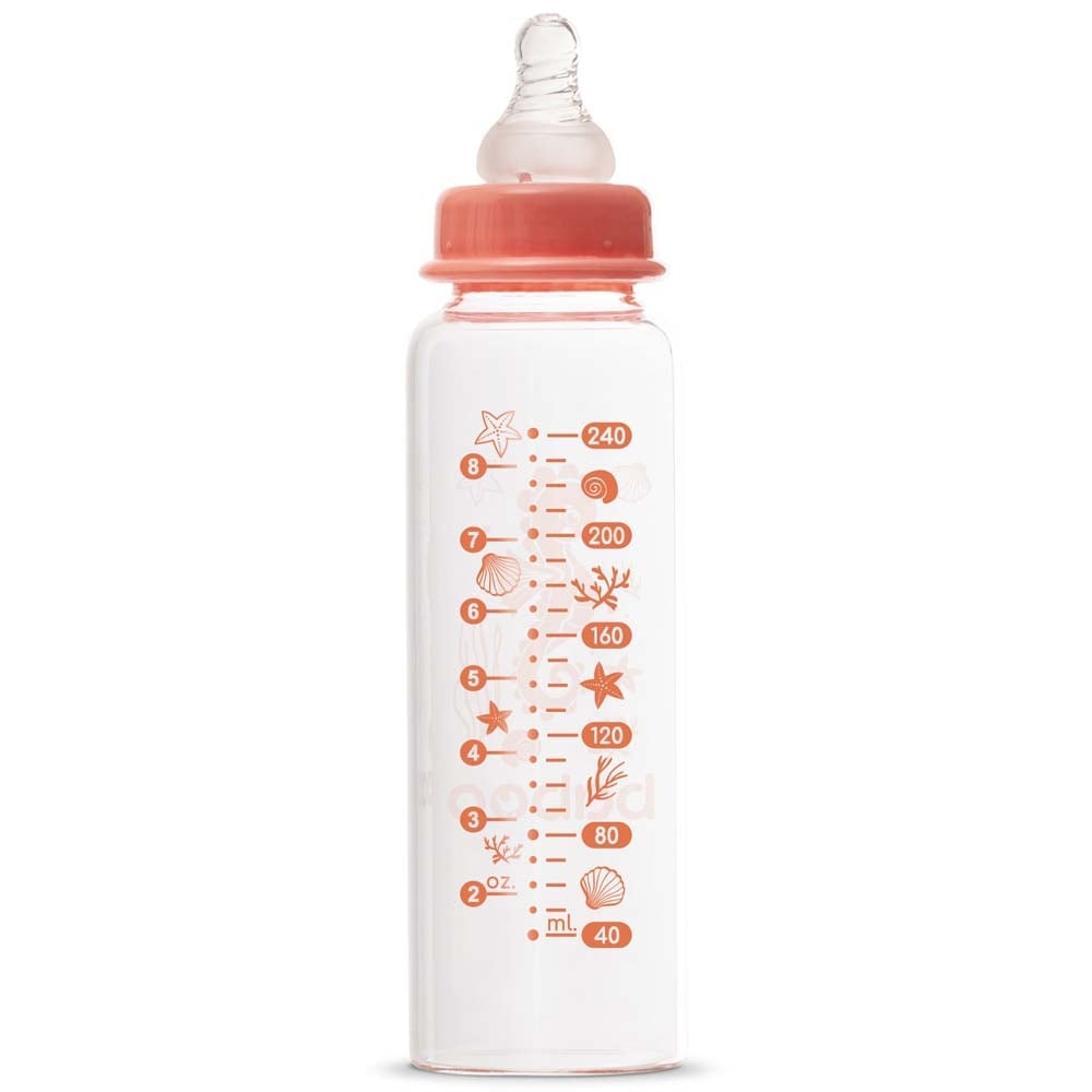 Скляна пляшечка для годування Baboo Sea Life Антиколікова, 240 мл, 3+ міс., помаранчева (3-118) - фото 3