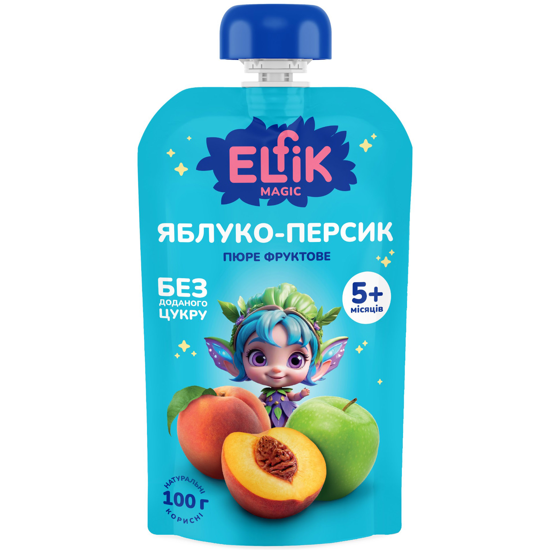 Пюре Elfik Magic з яблук та персиків без доданого цукру 100 г - фото 1