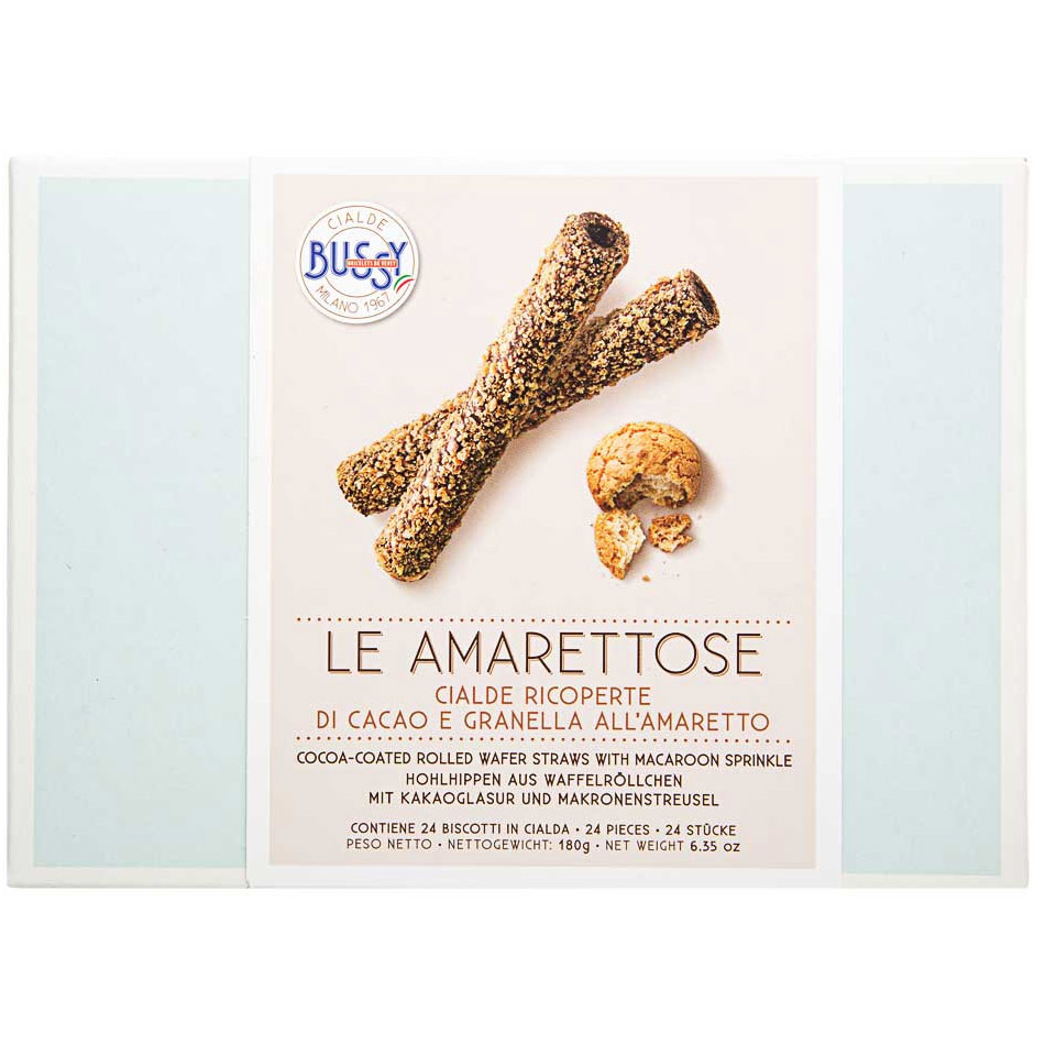 Вафельні трубочки Bussy Le Amarettose з какао та макарунною посипкою 180 г - фото 1