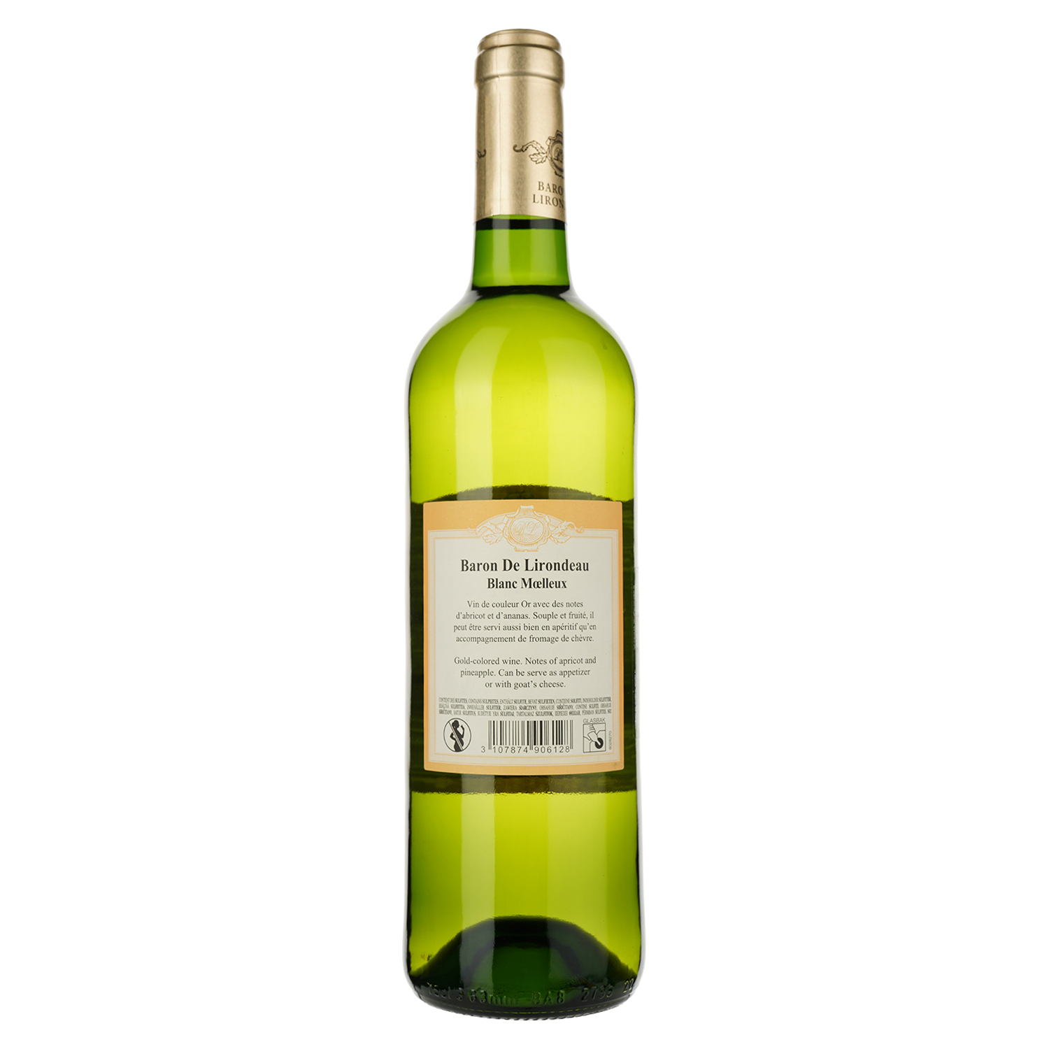 Вино Baron de Lirondeau, белое, полусладкое, 10,5%, 0,75 л - фото 2