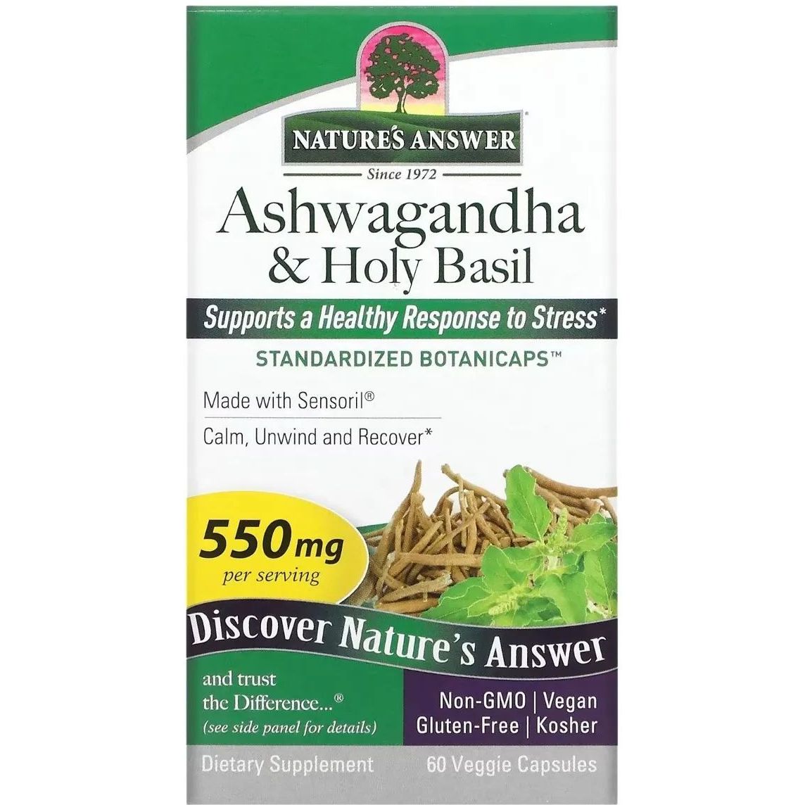 Ашваганда та базилік священний Nature's Answer Ashwagandha & Holy Basil 550 мг 60 вегетаріанських капсул - фото 2