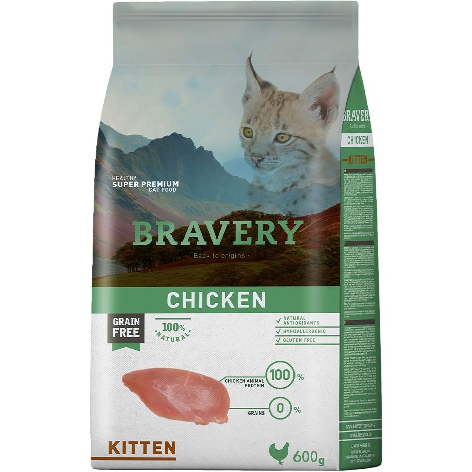 Сухой корм для котят Bravery Chicken Cat Kitten с курицей 600 г - фото 1