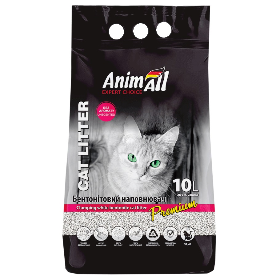 Бентонитовый наполнитель для кошачьего туалета AnimAll, без запаха, 10 л, белый (144572) - фото 1